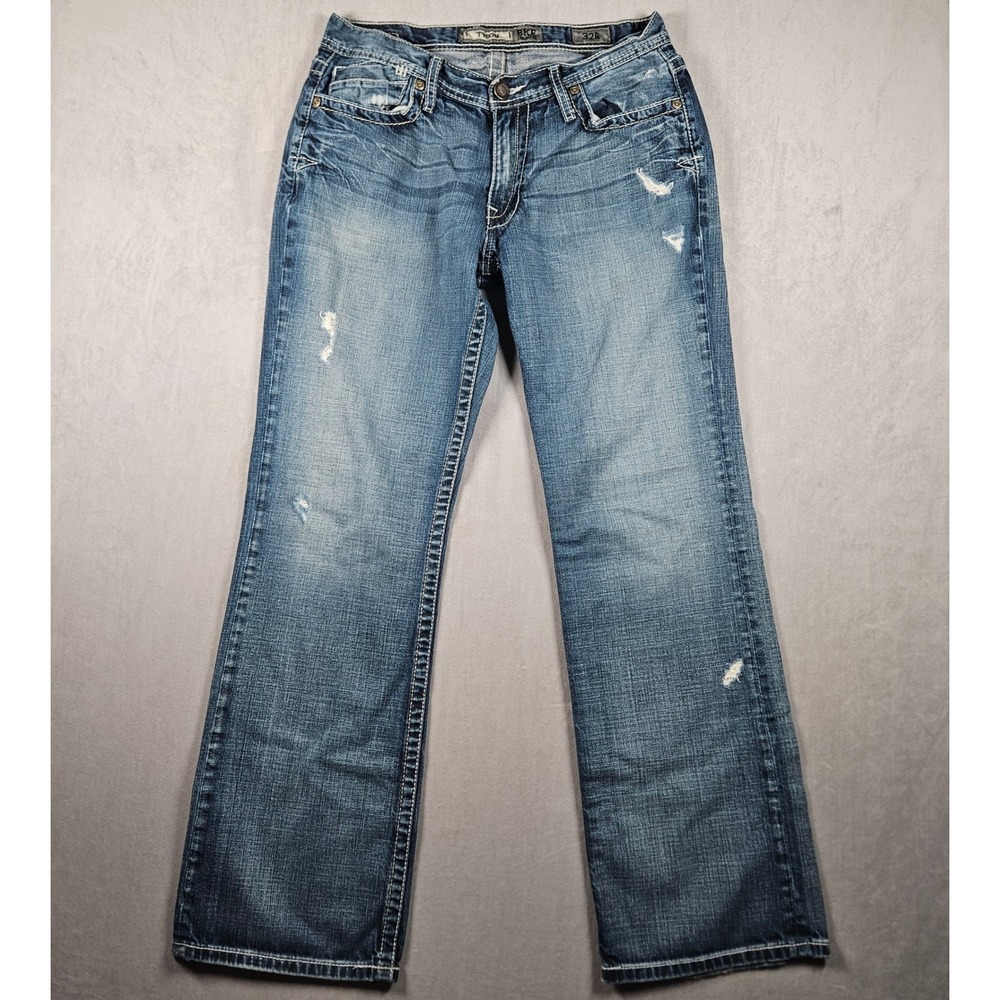 BKE Tyson Jeans Mens 32R Blue Straight Leg Distressed Faded Medium Wash Denim